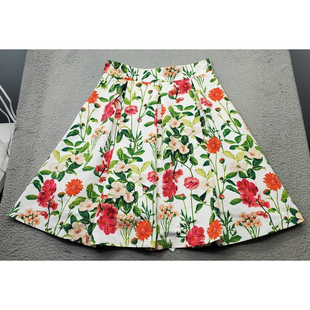 Eliza J Midi Skirt Women 14 Multi Lined Floral Pleated Front High Waist Back Zip